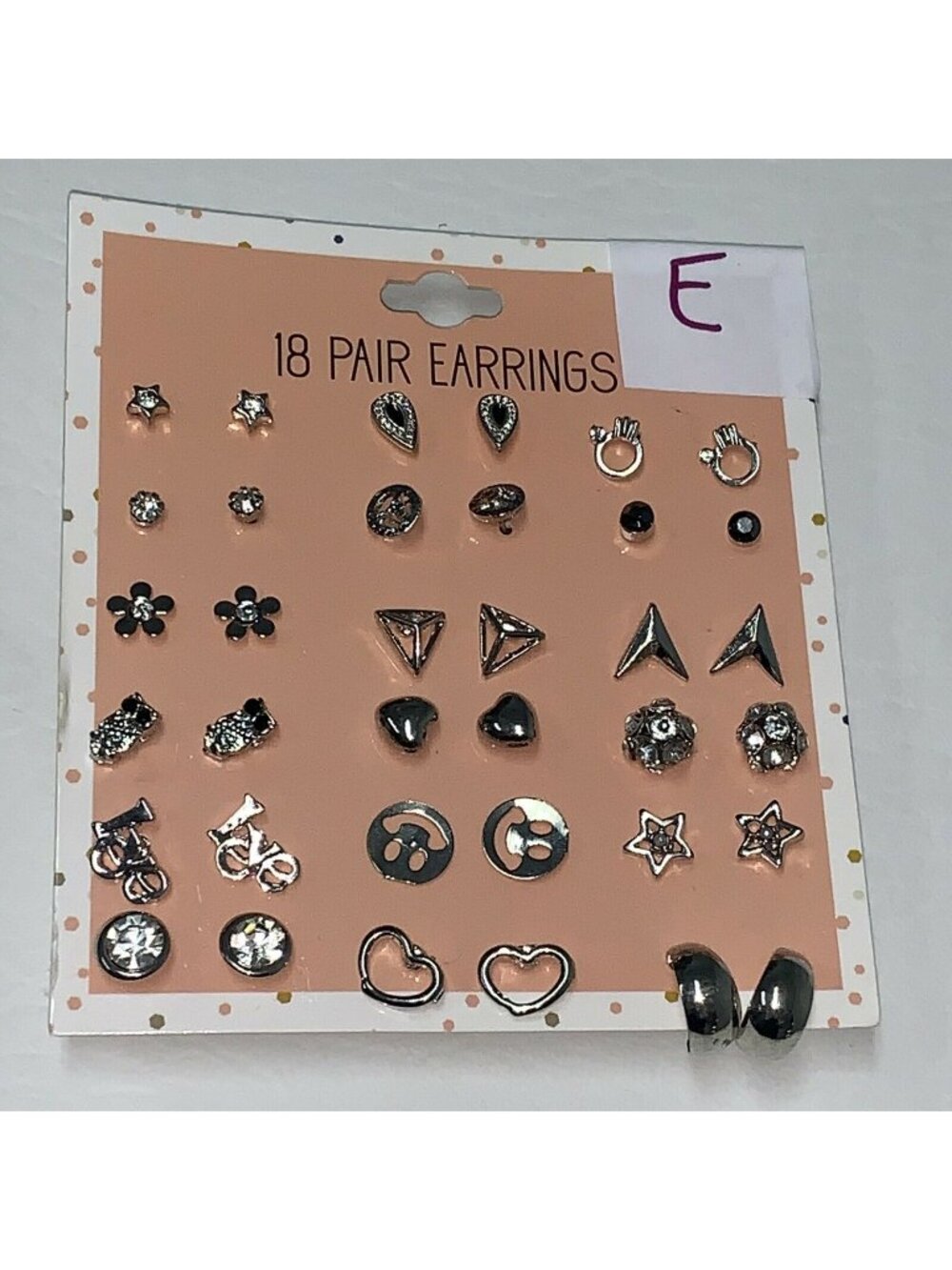 18 Pairs Fashion Earrings Set Ear Stud Jewelry Variety of Syles Silver  E
